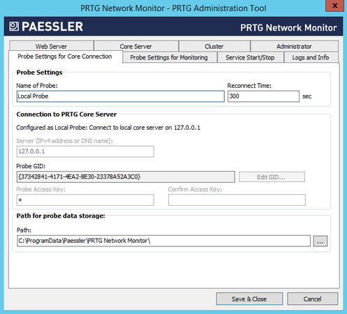 PRTG Administration Tool: Probe Settings for Core Connection PRTG Administration Tool: Probe Settings for Core Connection