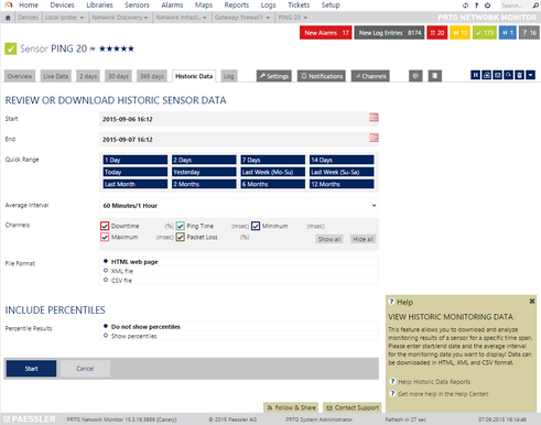 Historic Data Tab of Ping Sensor Historic Data Tab of Ping Sensor